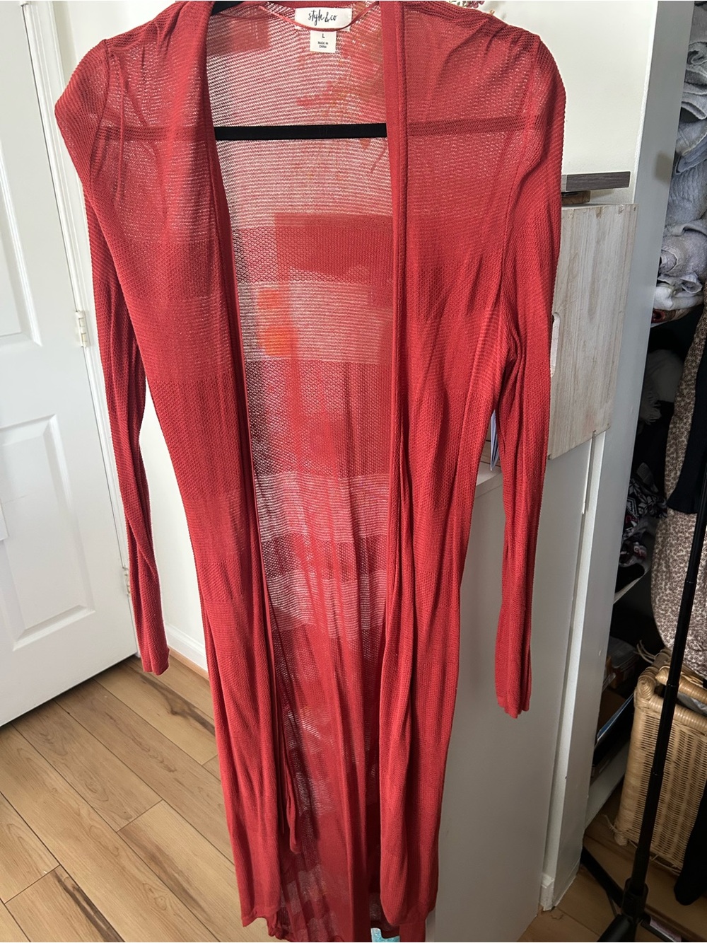 Lightweight Open Front Duster Cardigan - Rust Red